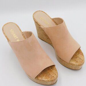 Stuart Weitzman The Margarite Wedge Slide Sandal | Peach Pink Suede | EUC | 7